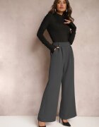 lily rose Pantaloni Clopot Eleganți Gri închis cu clapete decorative în talie Nattas
