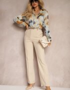 lily rose Pantaloni de Costum Bej cu Talie Înaltă și Elastic în Talie Casemea
