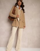 lily rose Pantaloni de Costum Bej Largi cu Talie Înaltă și Elastic în Talie Meaba
