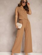 lily rose Pantaloni evazați maro eleganți cu clape decorative la talie Nattas