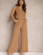 lily rose Pantaloni evazați maro eleganți cu clape decorative la talie Nattas