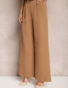 lily rose Pantaloni evazați maro eleganți cu clape decorative la talie Nattas