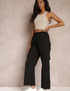 lily rose Pantaloni Negri Cargo cu Picioare Largi și Elastic în Talie Zael