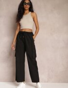 lily rose Pantaloni Negri Cargo cu Picioare Largi și Elastic în Talie Zael