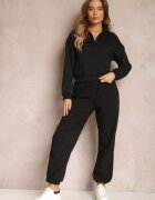 lily rose Pantaloni Negri din Bumbac cu elastic încrețit în talie Magu