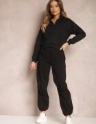lily rose Pantaloni Negri din Bumbac cu elastic încrețit în talie Magu