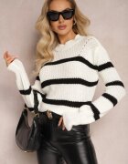 lily rose Pulover Alb Elastic în Dungi cu Decolteu Rotund Lillana