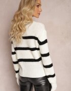 lily rose Pulover Alb Elastic în Dungi cu Decolteu Rotund Lillana