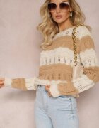 lily rose Pulover Bej Decorat cu Decupaje Ajurate și Fir Strălucitor Casiena