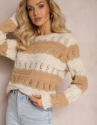 lily rose Pulover Bej Decorat cu Decupaje Ajurate și Fir Strălucitor Casiena