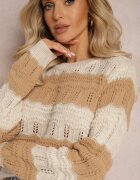 lily rose Pulover Bej Decorat cu Decupaje Ajurate și Fir Strălucitor Casiena