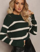 lily rose Pulover Elastic Verde închis în dungi cu decolteu rotund Lillana
