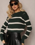 lily rose Pulover Elastic Verde închis în dungi cu decolteu rotund Lillana