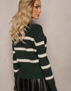 lily rose Pulover Elastic Verde închis în dungi cu decolteu rotund Lillana