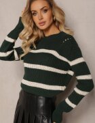 lily rose Pulover Elastic Verde închis în dungi cu decolteu rotund Lillana