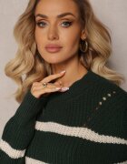 lily rose Pulover Elastic Verde închis în dungi cu decolteu rotund Lillana