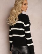 lily rose Pulover Negru Elastic cu Dungi cu Decolteu Rotund Lillana