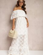 lily rose Rochie Albă Ajurată din Bumbac cu Decolteu Tip Carmen Finisată cu Elastic în Talie Helavia