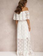 lily rose Rochie Albă Ajurată din Bumbac cu Decolteu Tip Carmen Finisată cu Elastic în Talie Helavia