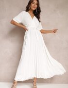 lily rose Rochie Albă Cloș Plisată cu curea legată Eilemona