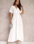lily rose Rochie Albă Cloș Plisată cu curea legată Eilemona
