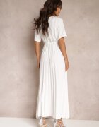 lily rose Rochie Albă Cloș Plisată cu curea legată Eilemona