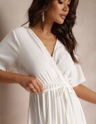 lily rose Rochie Albă Cloș Plisată cu curea legată Eilemona