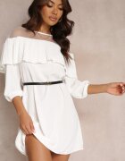 lily rose Rochie Albă cu Decolteu Decorativ cu Volan și Curea în Set Loretia