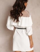 lily rose Rochie Albă cu Decolteu Decorativ cu Volan și Curea în Set Loretia