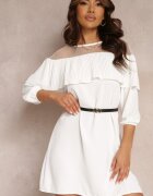 lily rose Rochie Albă cu Decolteu Decorativ cu Volan și Curea în Set Loretia