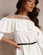 lily rose Rochie Albă cu Decolteu Decorativ cu Volan și Curea în Set Loretia