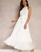 lily rose Rochie Albă Maxi fără mâneci cu elastic în talie din țesătură plisată Pesstia