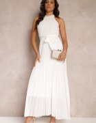 lily rose Rochie Albă Maxi fără mâneci cu elastic în talie din țesătură plisată Pesstia