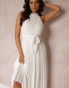 lily rose Rochie Albă Maxi fără mâneci cu elastic în talie din țesătură plisată Pesstia