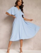 lily rose Rochie Albastră cu Elastic în Talie Mânecă Scurtă și Decolteu Plic Kelila