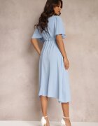 lily rose Rochie Albastră cu Elastic în Talie Mânecă Scurtă și Decolteu Plic Kelila