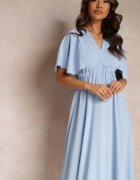 lily rose Rochie Albastră cu Elastic în Talie Mânecă Scurtă și Decolteu Plic Kelila