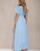 lily rose Rochie Albastră Plisată cu Decolteu Petrecut și Elastic în Talie Dimitris