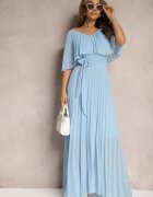 lily rose Rochie Albastră Plisată cu elastic în talie cu volan la decolteu Drenia