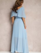 lily rose Rochie Albastră Plisată cu elastic în talie cu volan la decolteu Drenia