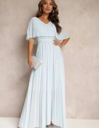 lily rose Rochie Albastru deschis Plisată cu elastic în talie cu volan la decolteu Drenia