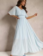 lily rose Rochie Albastru deschis Plisată cu elastic în talie cu volan la decolteu Drenia