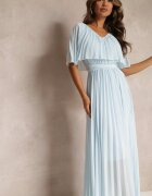 lily rose Rochie Albastru deschis Plisată cu elastic în talie cu volan la decolteu Drenia