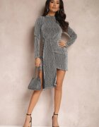 lily rose Rochie Argintie Asimetrică Mini cu fir metalic și curea lată Gongo