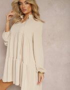 lily rose Rochie Bej cu croială evazată cu volan și decolteu rotund Vasaia