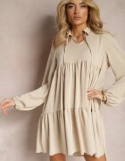 lily rose Rochie Bej cu croială evazată cu volan și decolteu rotund Vasaia