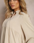 lily rose Rochie Bej cu croială evazată cu volan și decolteu rotund Vasaia