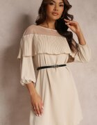 lily rose Rochie Bej cu Decolteu Decorativ cu Volan și Curea Inclusă Loretia