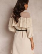 lily rose Rochie Bej cu Decolteu Decorativ cu Volan și Curea Inclusă Loretia