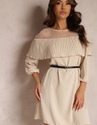 lily rose Rochie Bej cu Decolteu Decorativ cu Volan și Curea Inclusă Loretia